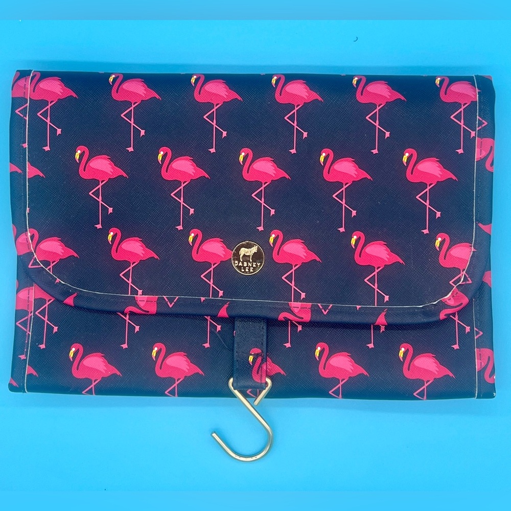 Dabney Lee Navy and Pink Flamingos Hanging Travel Bag! Luxe and Whimsy!